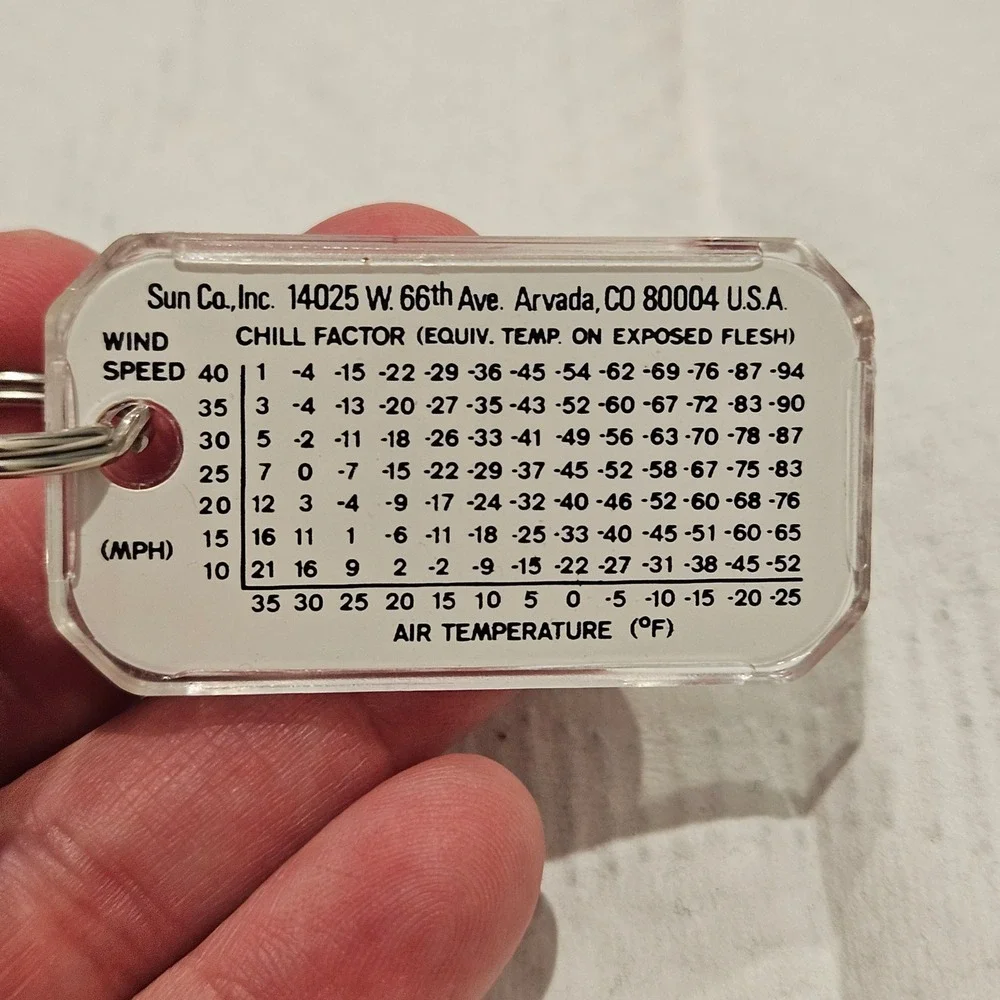 Harris Leather & Silverworks Clear Thermometer Keychain Wind Chill Chart Vintage